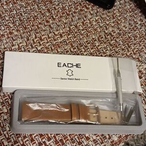 New EACHE Classical Thin Leather Watch Band Honey Brown Rose Gold Buckle New